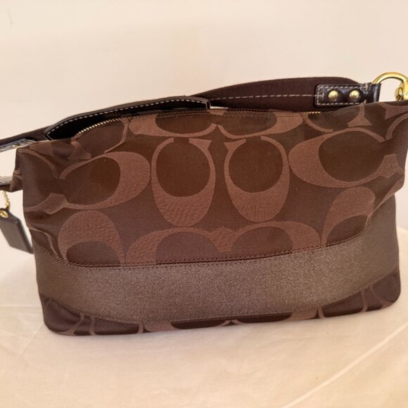 Authentic Coach Monogram Brown Small Shoulder/Wristlet Bag, Brown Lining - Picture 3 of 12
